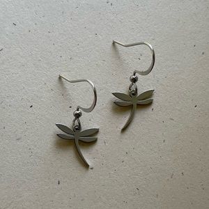 Silver Dragonfly Dangle Earrings
